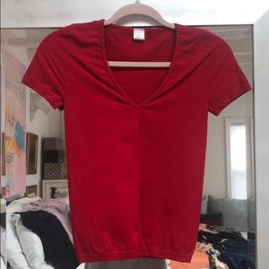 Red Express top, short sleeve, tight and stretchy.